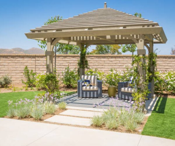 Beautiful Yard Pergola Patio Cover with Chairs.