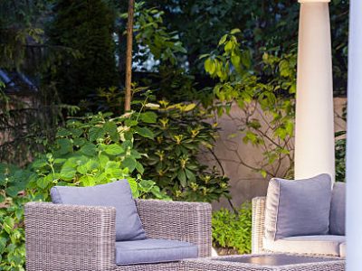 Modern space for relax in beauty garden